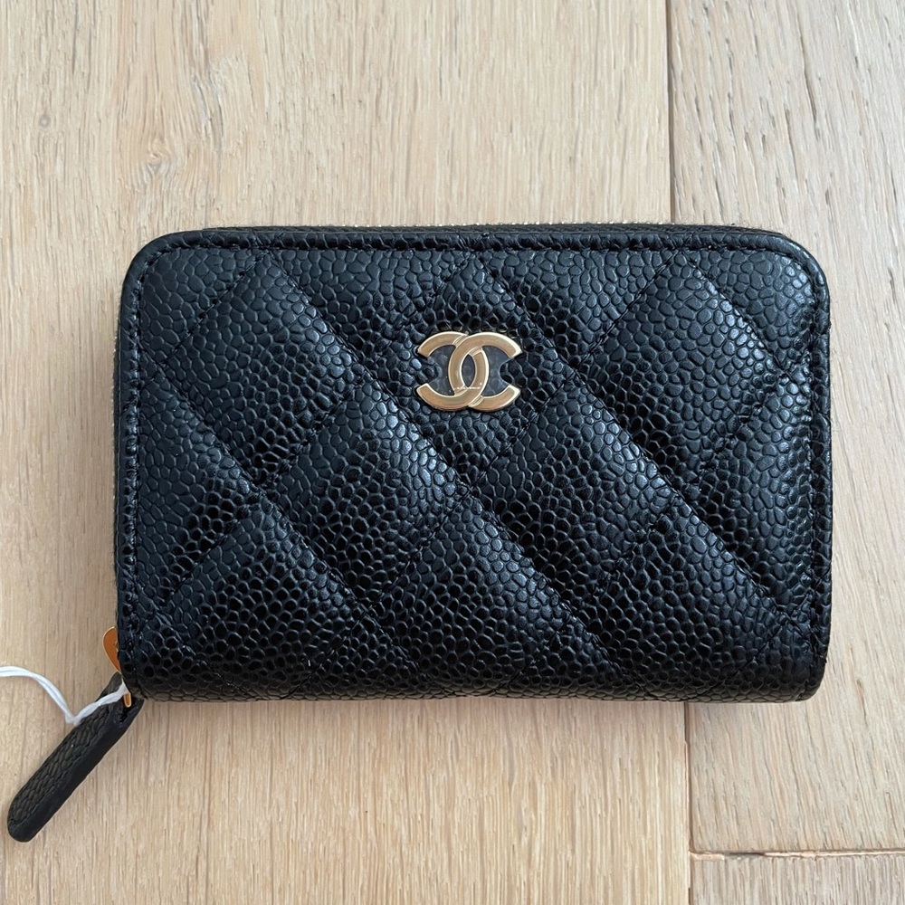 Chanel Caviar Quilted Zippy Black Gold Hardware